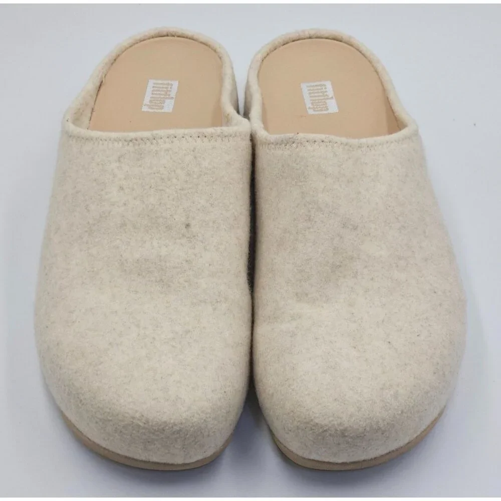 FitFlop Women's Beige  Wool Felt Shuv Clogs Beige Slip-On Mules Size 9 2693 - Picture 10 of 16
